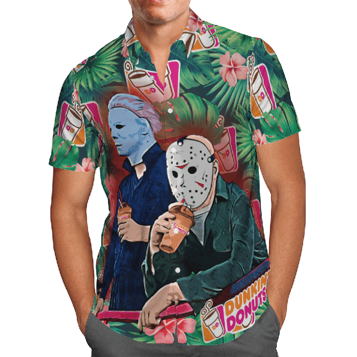 HALLOWEEN DUNKINS JASON VOORHEES MICHAEL MYERS HAWAIIAN SHIRT – LIMITED EDITION