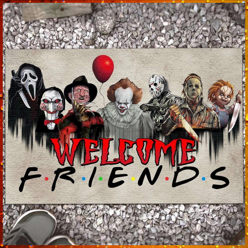 HALLOWEEN HORROR CHARACTERS MOVIES WELCOME FRIENDS TV SHOW DOORMAT – LIMITED EDITION