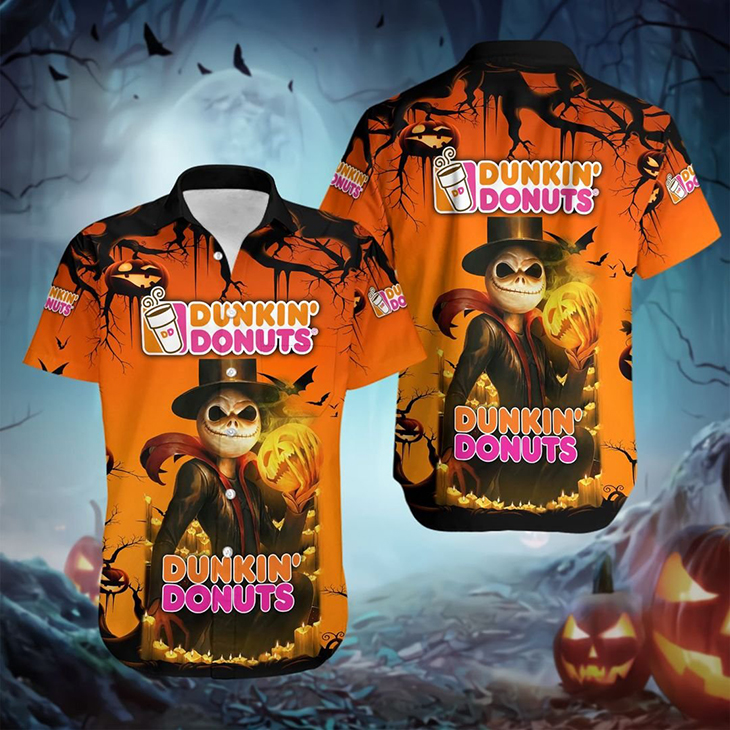 HALLOWEEN JACK SKELLINGTON DUNKIN DONUTS LOGO HAWAIIAN SHIRT – LIMITED EDITION