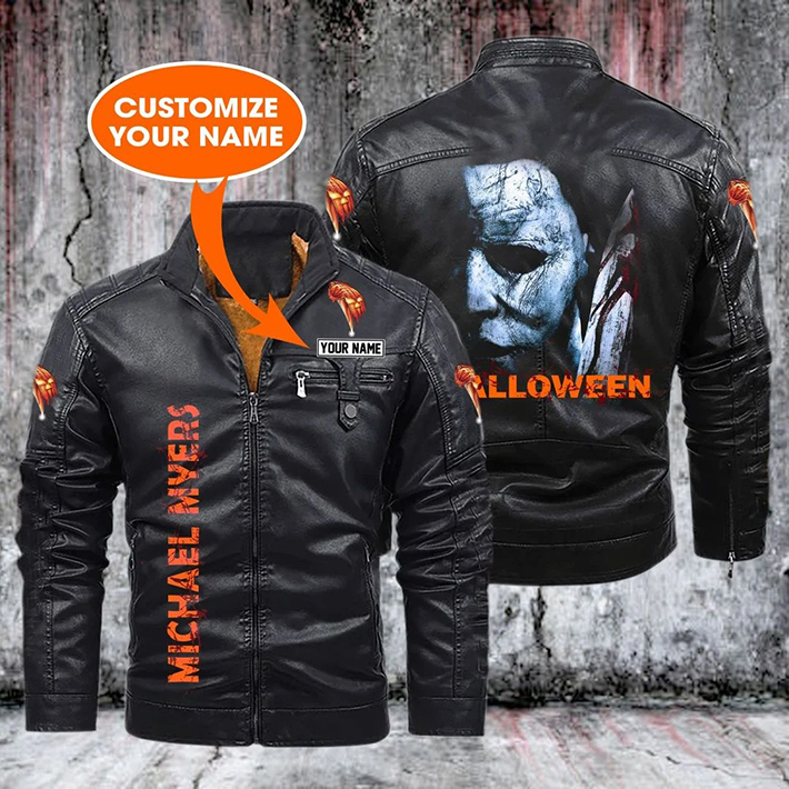 HALLOWEEN MICHAEL MYERS CUSTOM NAME FLEECE LEATHER JACKET – LIMITED EDITION