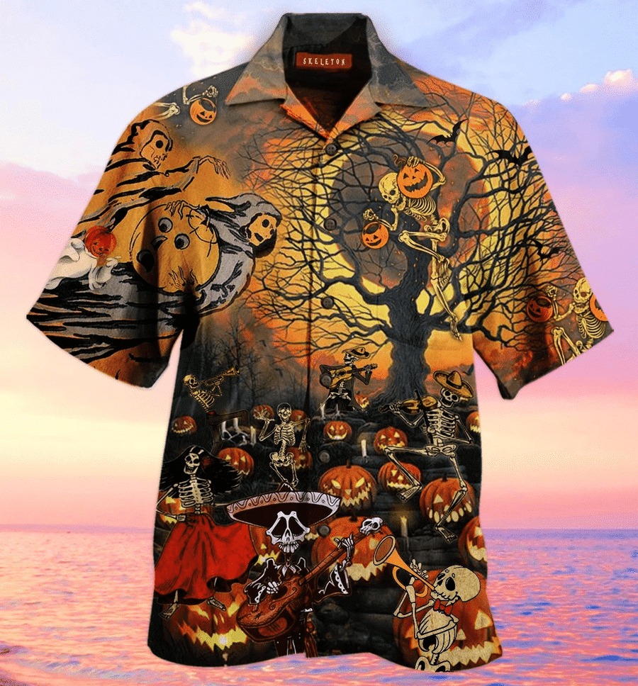 HALLOWEEN SKELETON AND PUMPKIN HAWAIIAN SHIRT – BBS