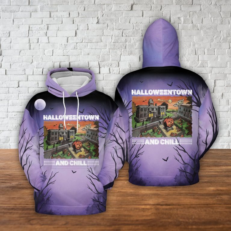 HALLOWEENTOWN AND CHILL ALL OVER PRINT HOODIE – LIMITED EDITION