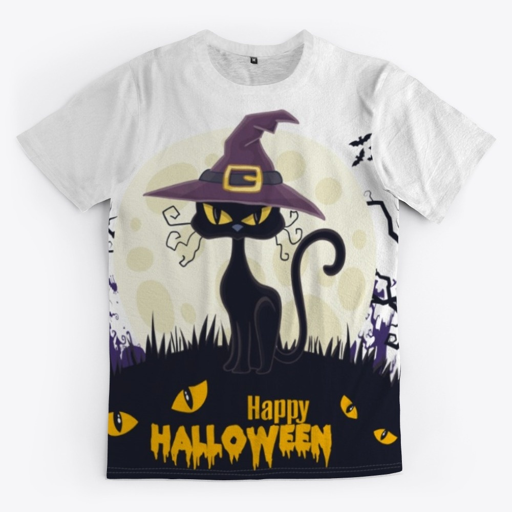 HAPPY HALLOWEEN BLACK CAT ALL OVER PRINTED SHIRT – HOTHOT-TH190920