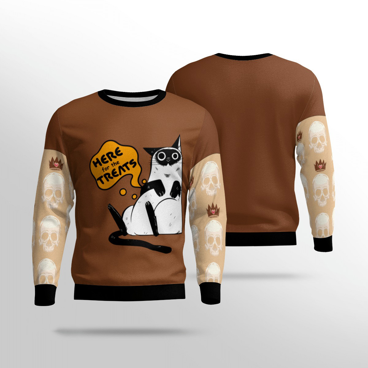 HERE FOR THE TREATS CAT HALLOWEEN SWEATER – SALEOFF 221121