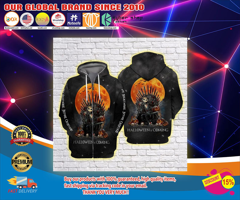 JACK SKELLINGTON HALLOWEEN IS COMING THE NIGHTMARE BEFORE CHRISTMAS 3D OVER PRINT HOODIE – LIMITED EDITION
