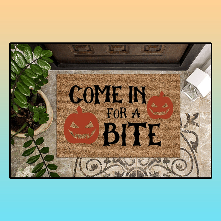 PUMPKIN COME IN FOR A BITE HALLOWEEN DOORMAT -BBS