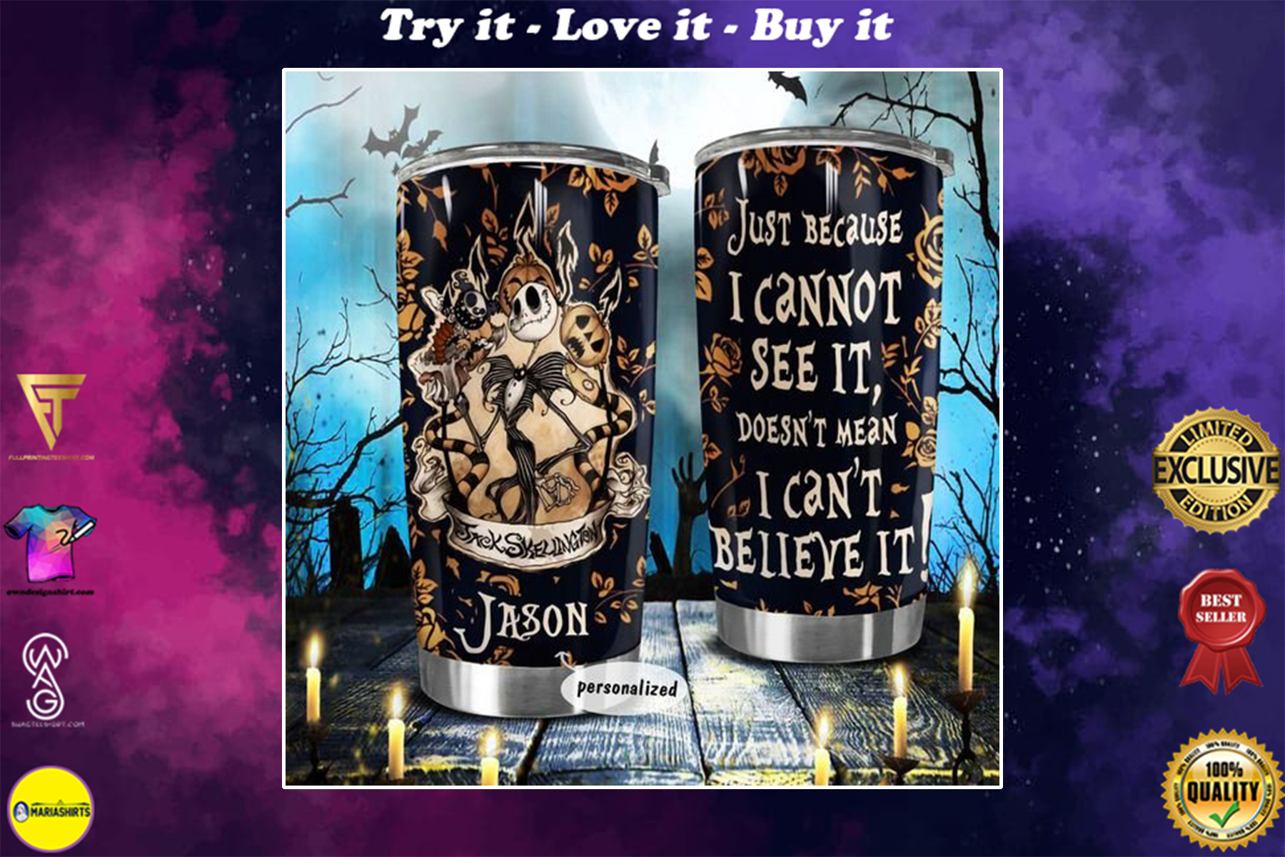 [SPECIAL EDITION] CUSTOM NAME HALLOWEEN JACK SKELLINGTON TUMBLER – MARIA