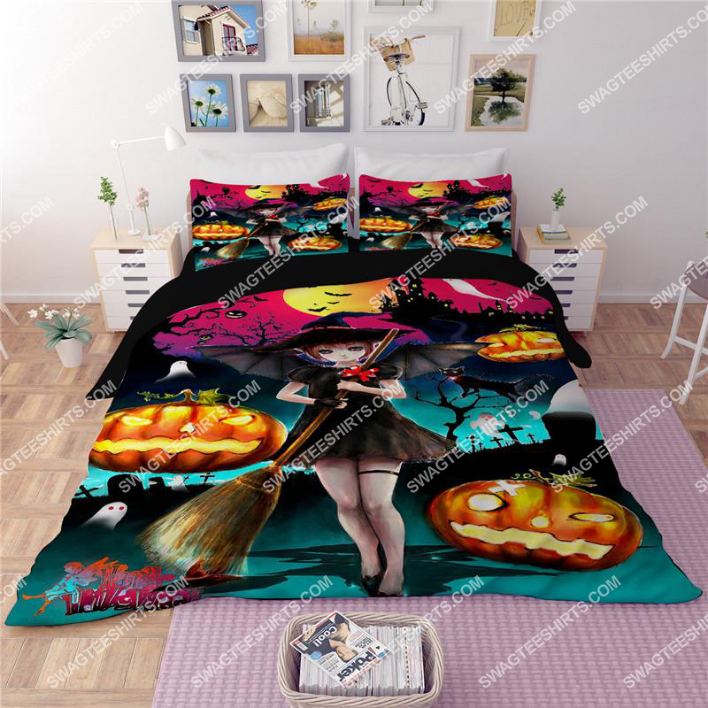 [SPECIAL EDITION] CUTE WITCH AND HALLOWEEN NIGHT FULL PRINTING BEDDING SET – MARIA
