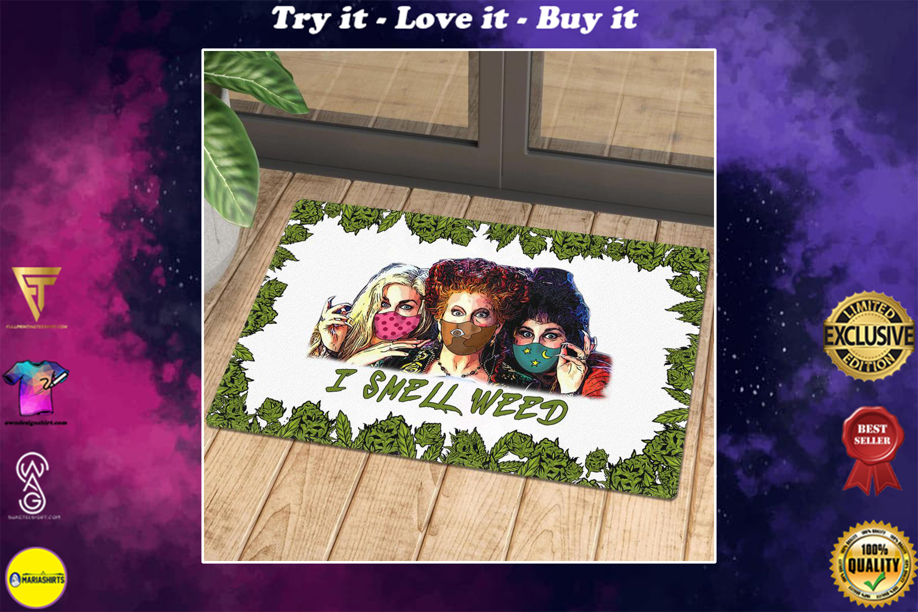 [SPECIAL EDITION] HALLOWEEN HOCUS POCUS WITH MASK I SMELL WEED DOORMAT – MARIA