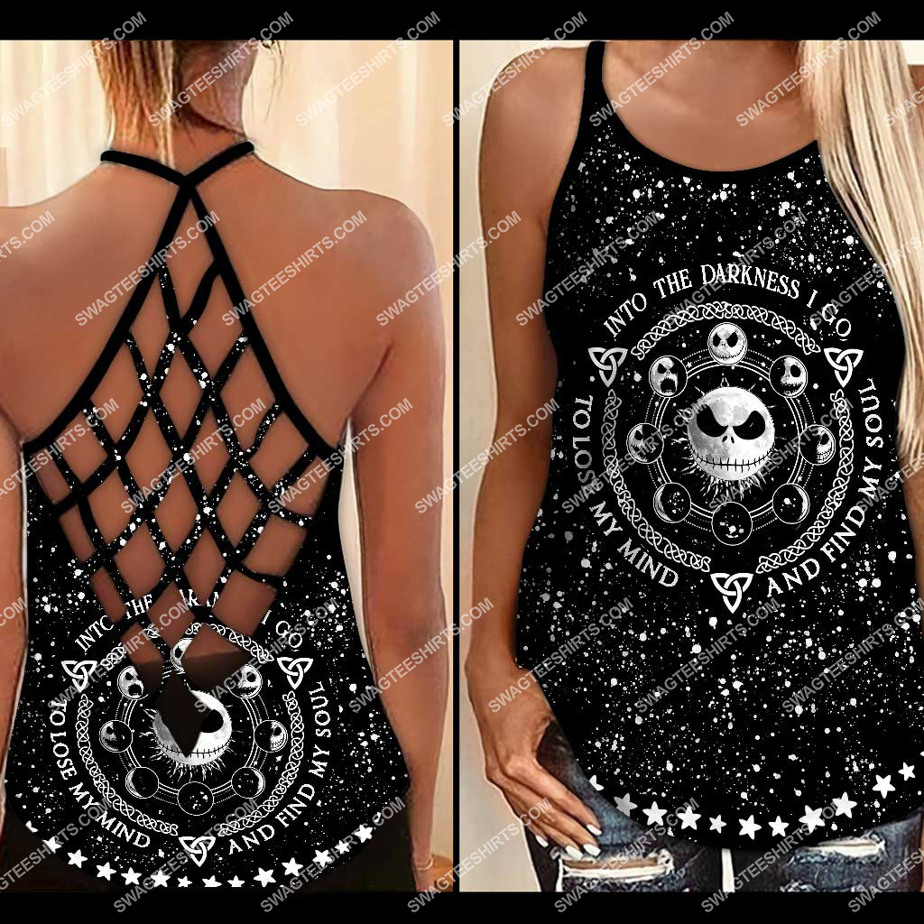 [SPECIAL EDITION] HALLOWEEN INTO THE DARKNESS I GO TO LOSE MY MIND AND FIND MY SOUL JACK SKELLINGTON CROSS TANK TOP – MARIA