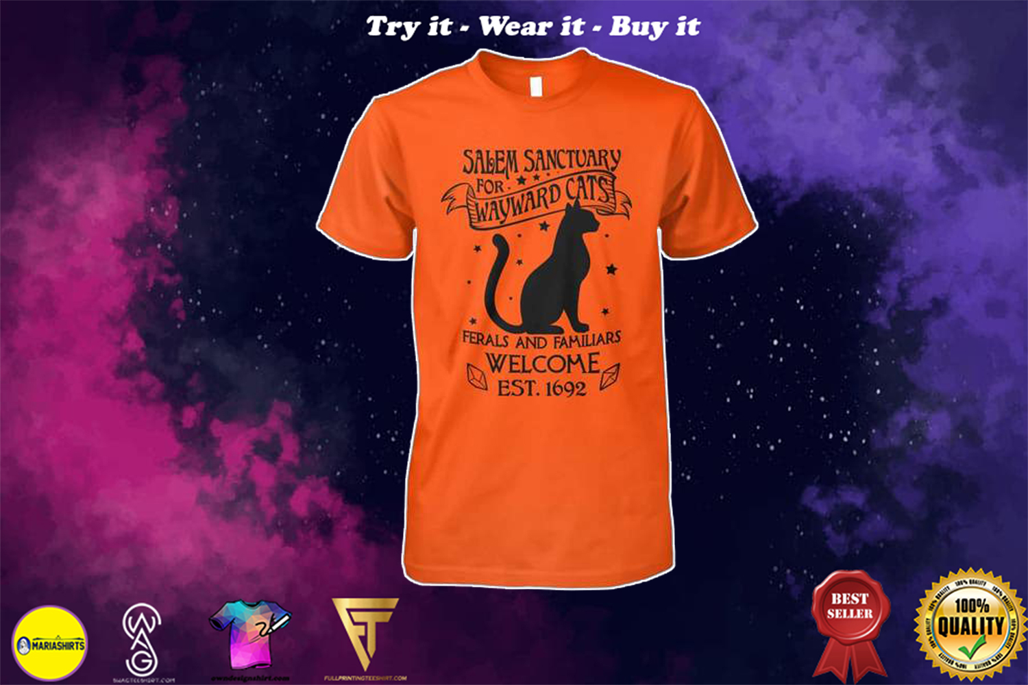 [SPECIAL EDITION] HALLOWEEN SALEM SANCTUARY FOR WAYWARD CATS FERALS AND FAMILIARS WELCOME EST 1692 SHIRT – MARIA