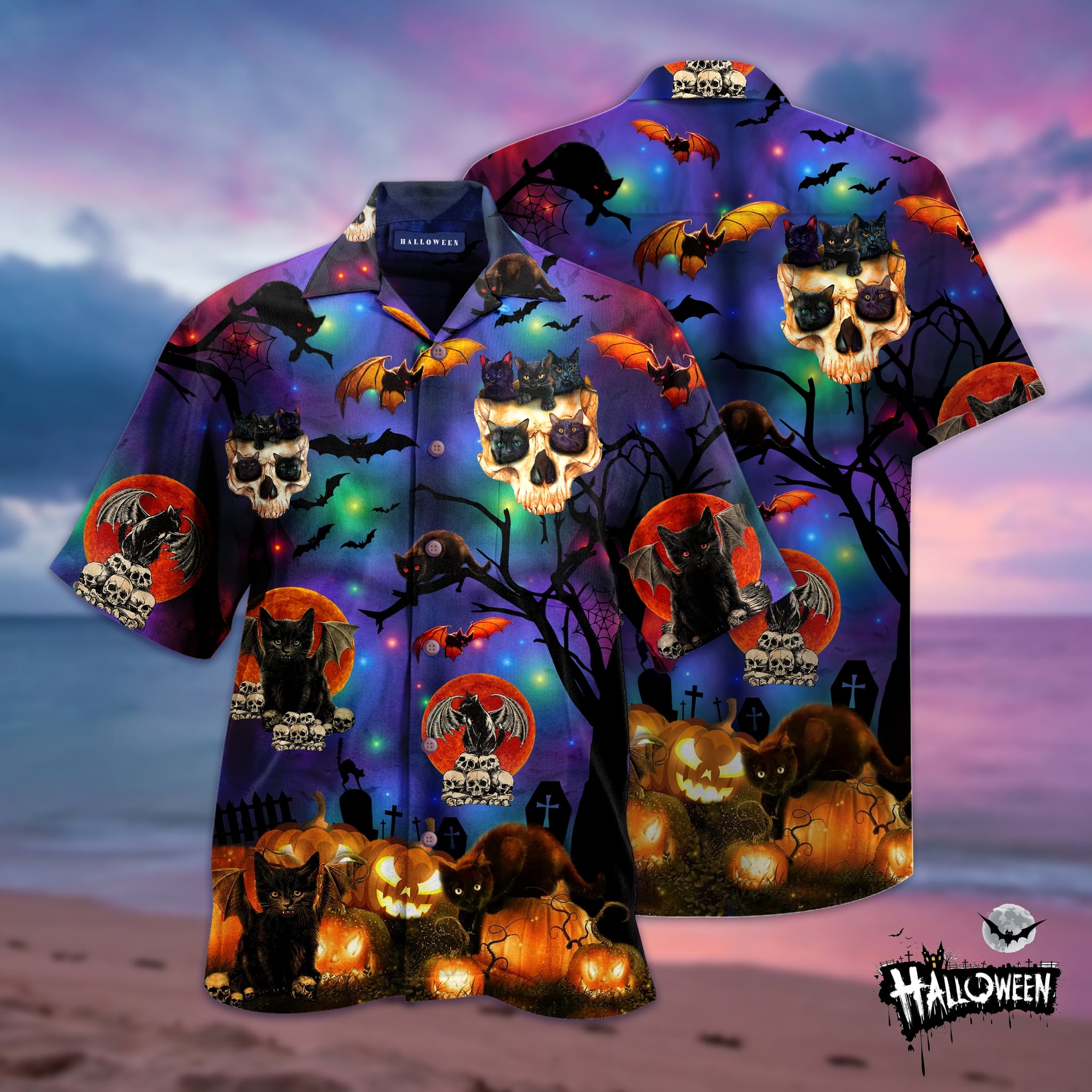 [SPECIAL EDITION] SKULL BLACK CAT HALLOWEEN HAWAIIAN SHIRT – MARIA