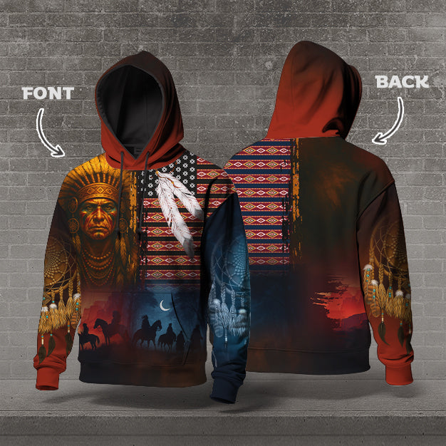 Native Heritage – The Chief Spirit Hoodie in Red & Blue, Symbol of Freedom and Pride