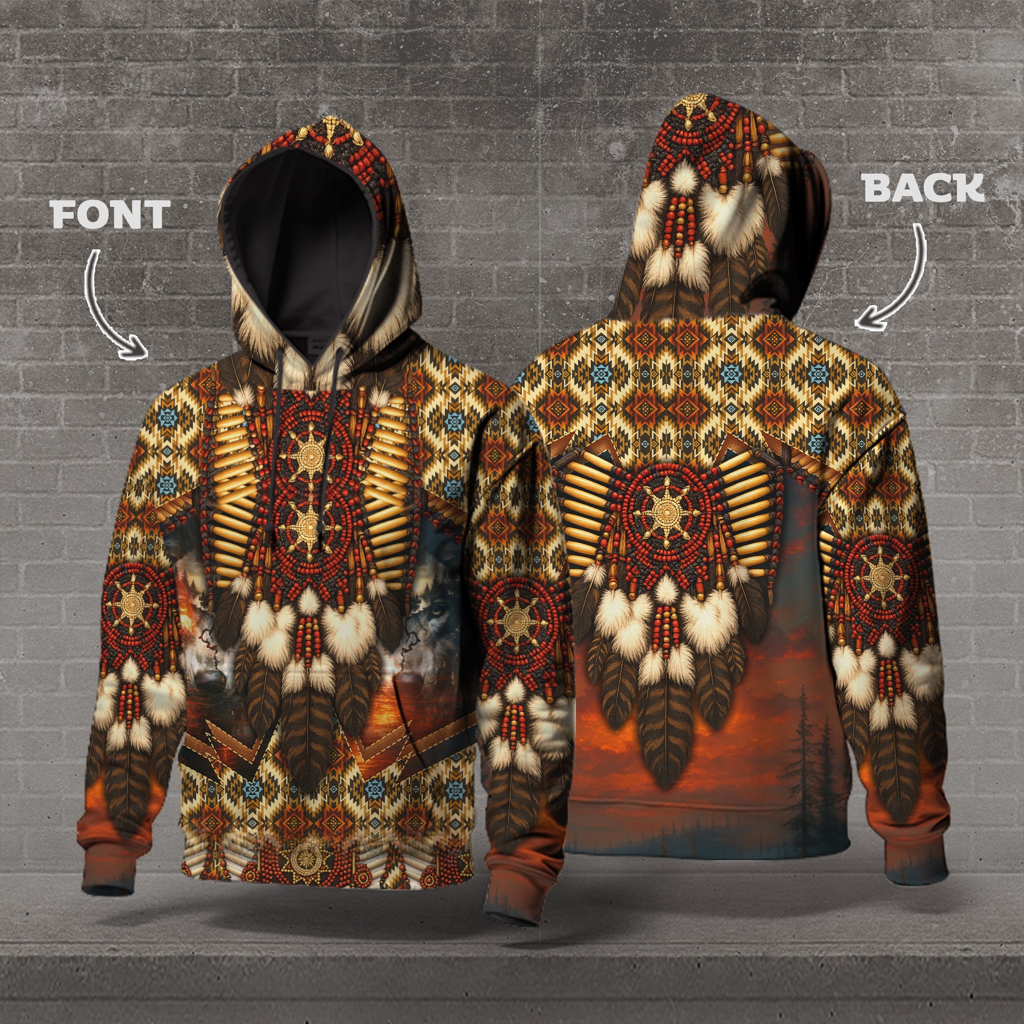 Native Spirit Guardian – Sacred Bead & Feather Warrior 3D Hoodie